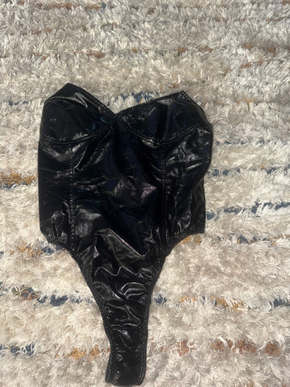 Black Strapless Shiny Bodysuit with Structured Bust